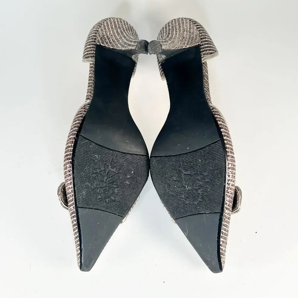 J Renee Brianna d'Orsay Silver Bronze Fabric Jeweled Stiletto Heels Shoes 7 - Picture 7 of 14